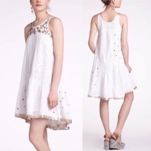 Anthropologie Leifnotes White and Gold Dress